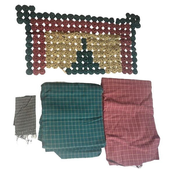 Yo Yo Table Topper Christmas Tree Plaid Partially Complete w/Fabric and Pattern - Picture 1 of 10